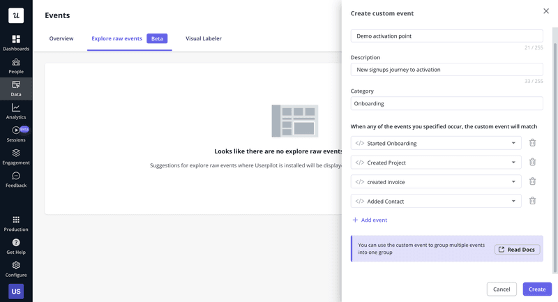 Product usage analytics: custom events.
