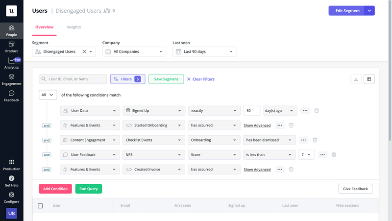Segment disengaged users for churn insights in Userpilot