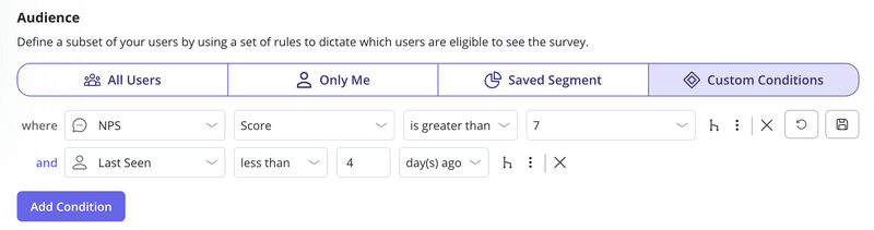 Survey segmentation in Userpilot.