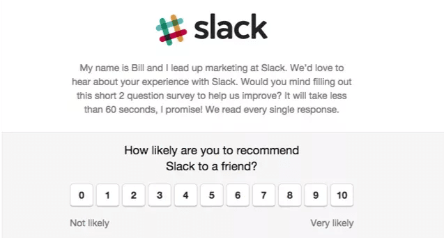 Slack’s NPS survey