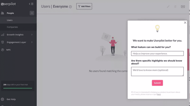 Submit Idea Form - Userpilot's feature requests