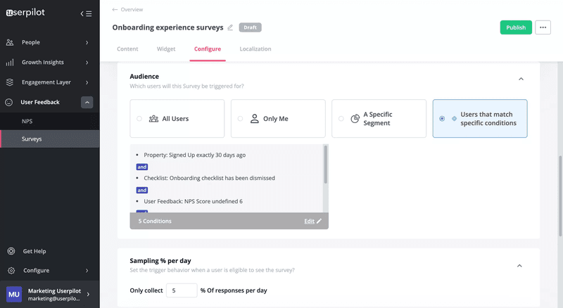 Trigger onboarding experience surveys to disengaged users in Userpilot