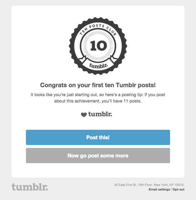 Customer retention strategies: Tumblr’s celebratory email