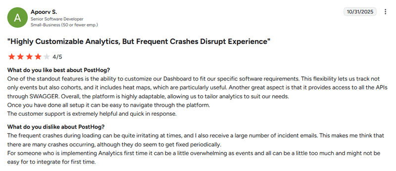 User review: PostHog.