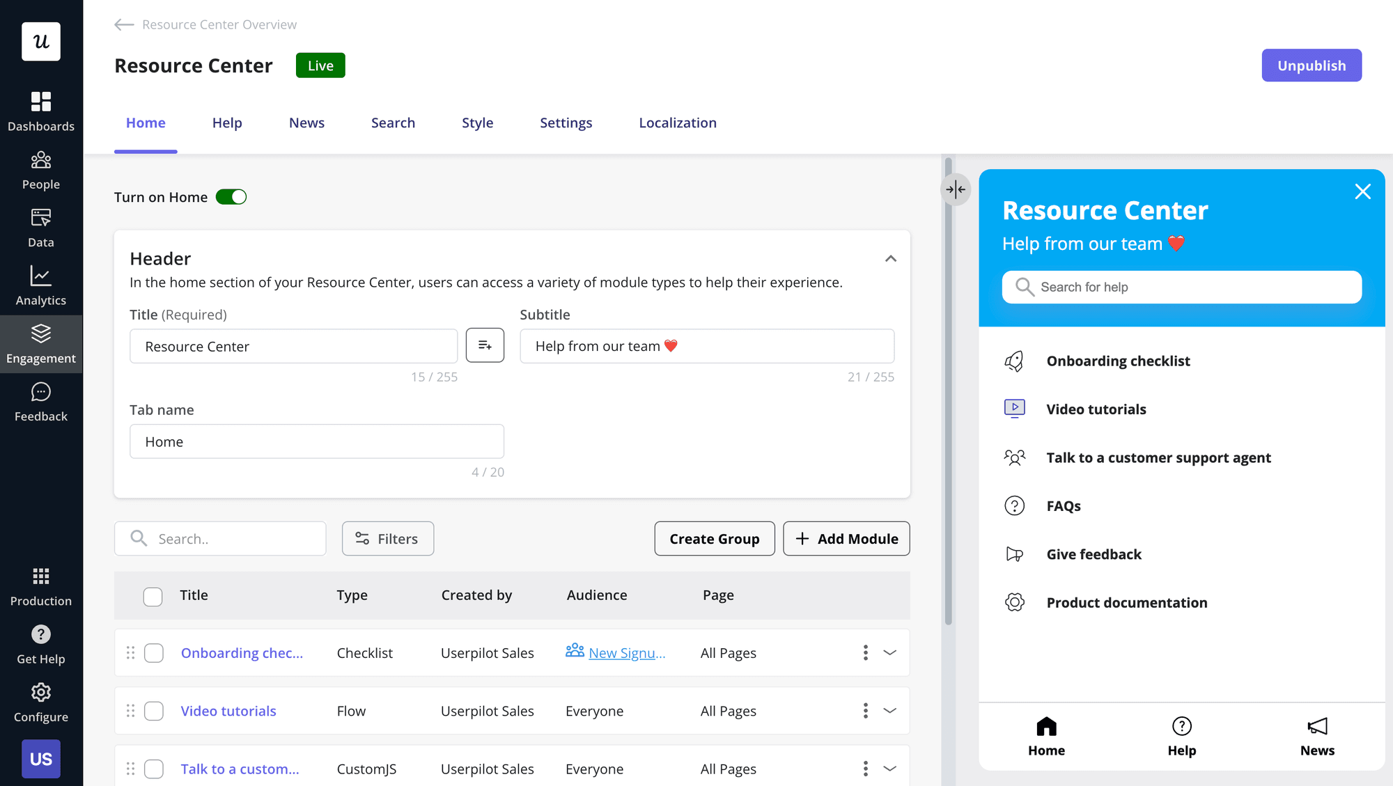 Userpilot resource center