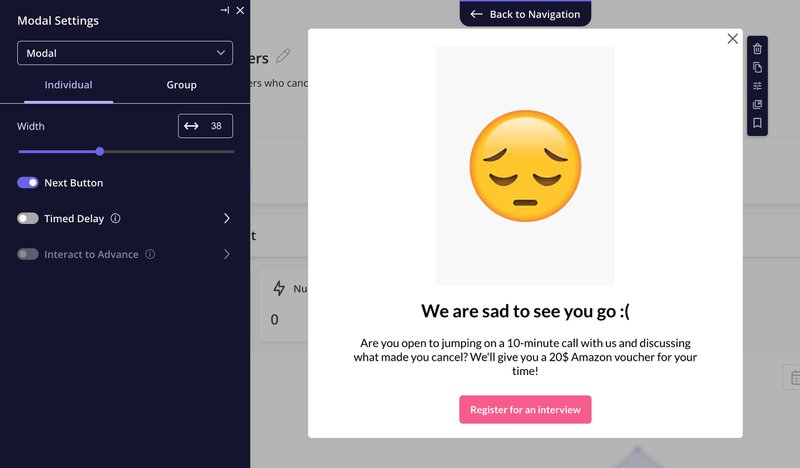 user interview invite modal - customer churn analysis