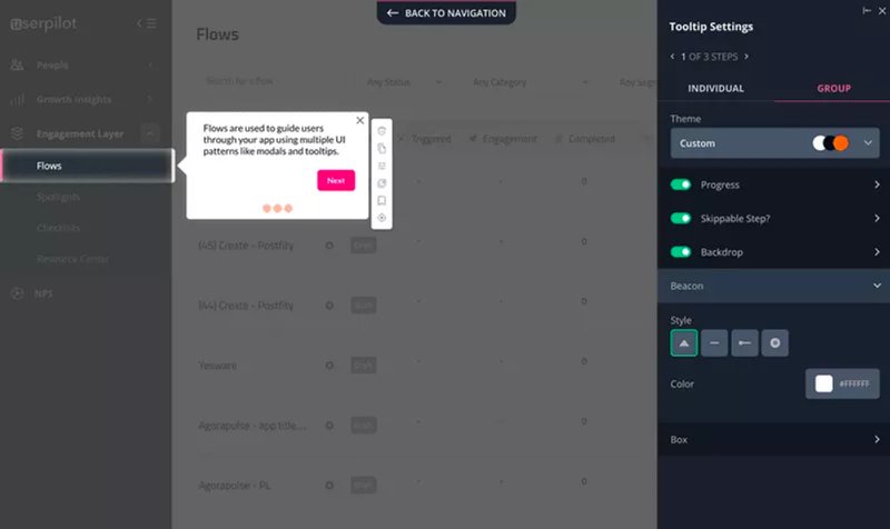 Visual of in-app guide in Userpilot