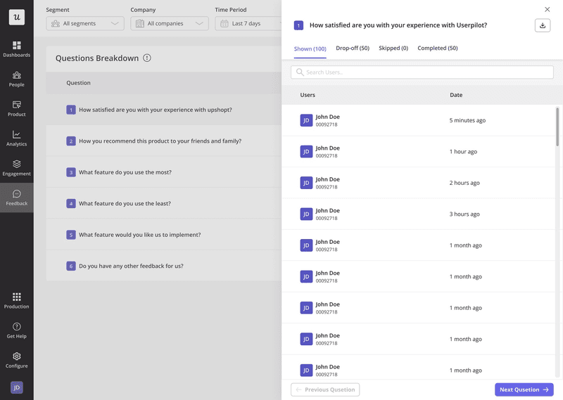 Gain actionable survey analytics insights with Userpilot.