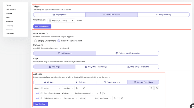 Survey trigger situations