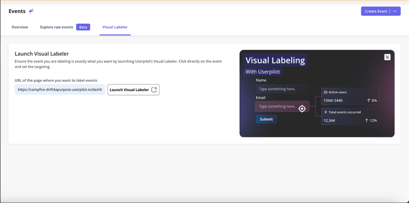 Visual labeling for event tracking in Userpilot