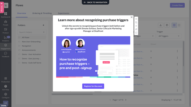 Modal inviting users to a Userpilot webinar