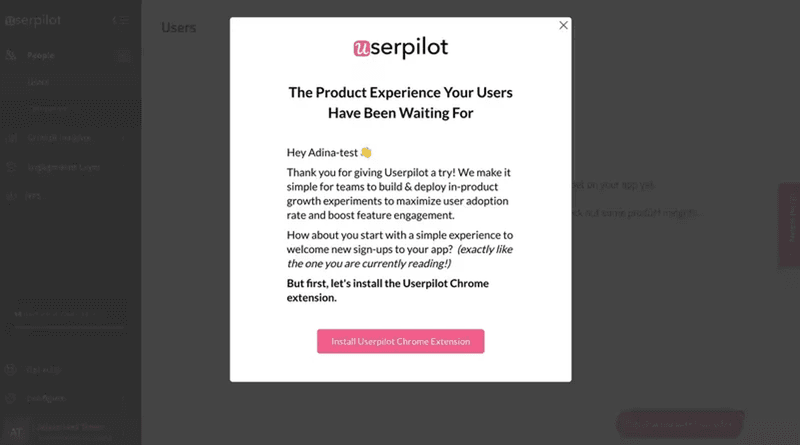 Welcome screen created in Userpilot