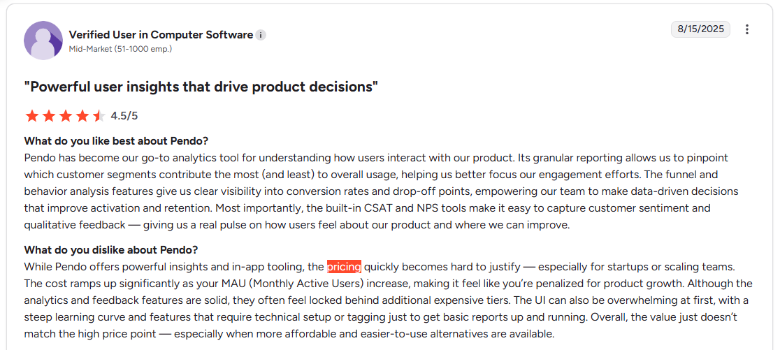 Pendo reviews from G2.