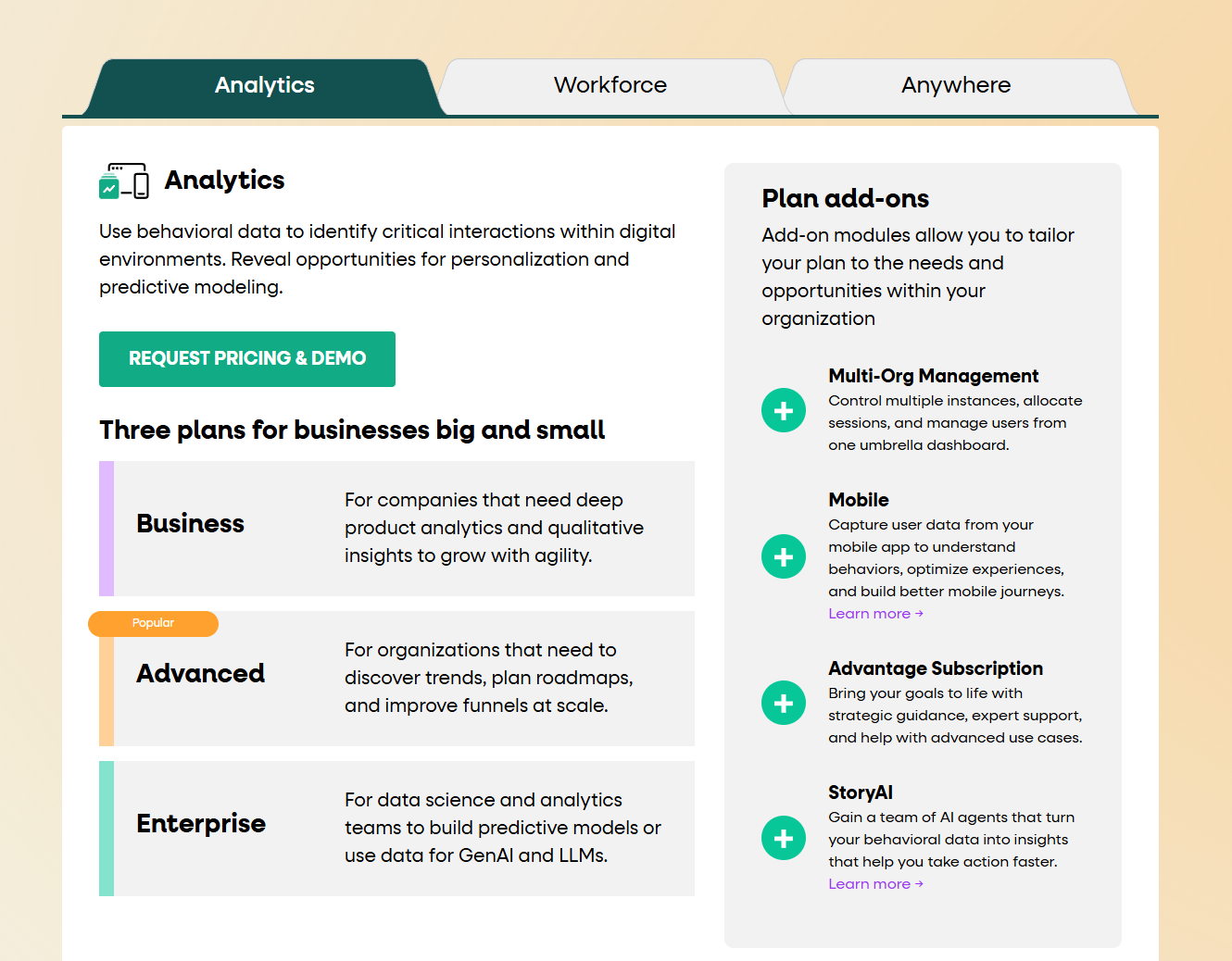 Fullstory pricing plan options.