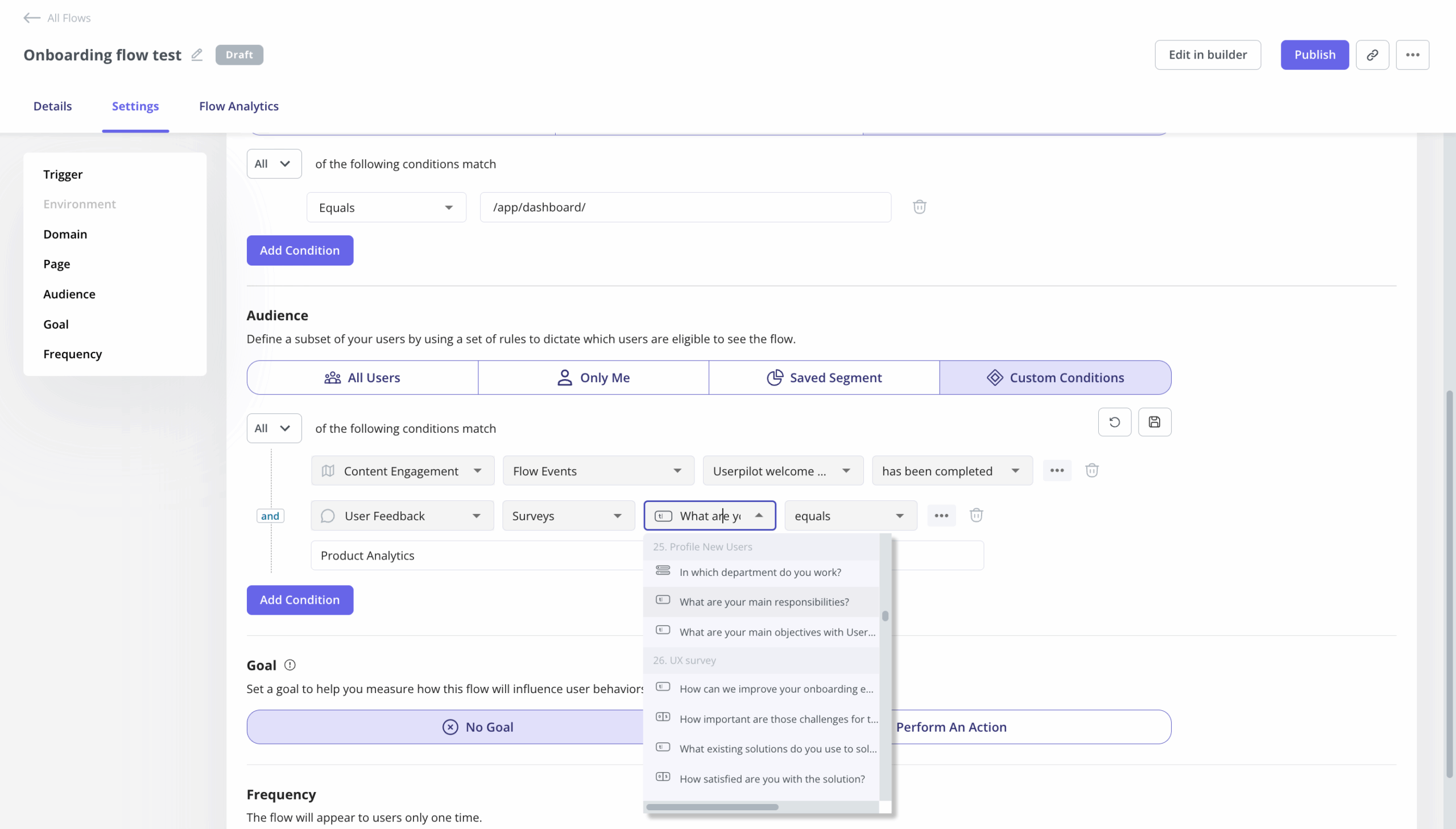 Userpilot targeting based on tracked events.