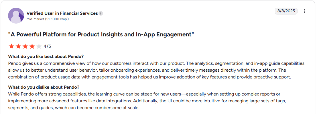 Pendo negative reviews from new user.