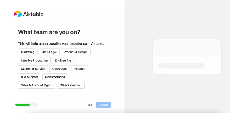 Airtable's welcome survey