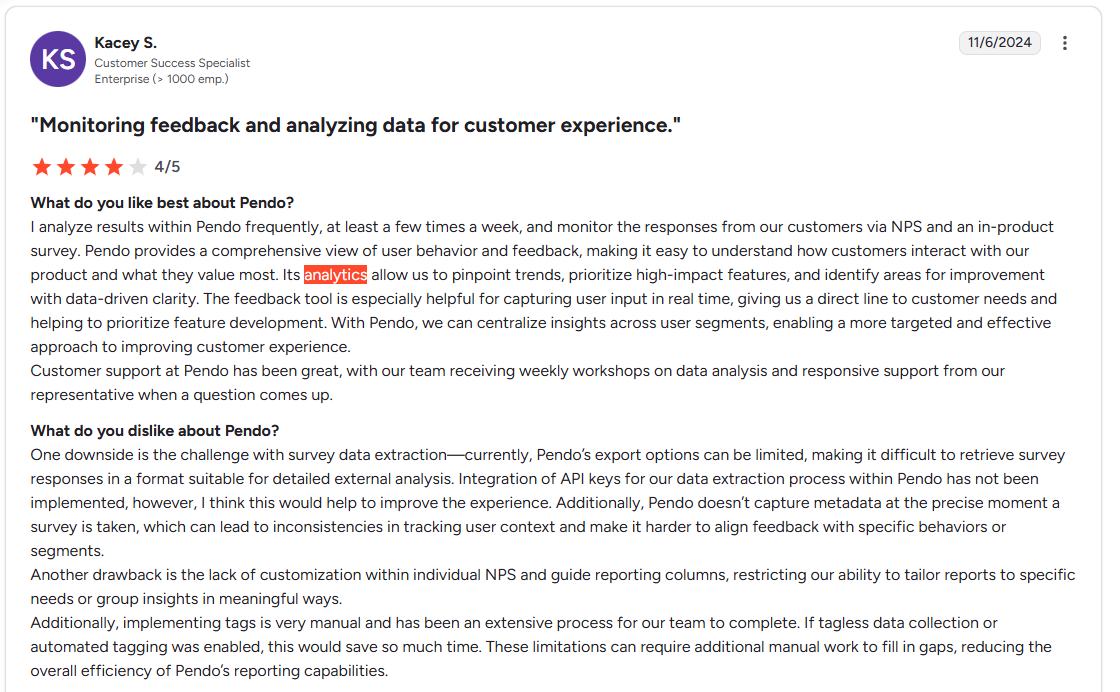 Pendo positive reviews.