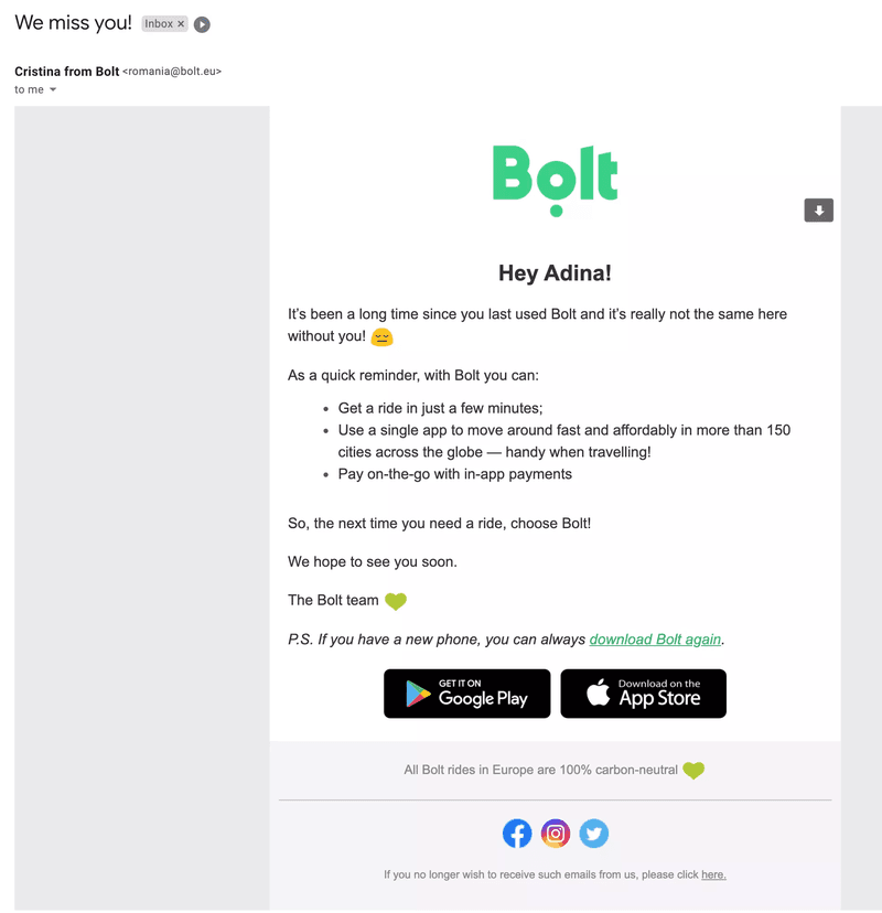 Bolt re-engagement email SaaS