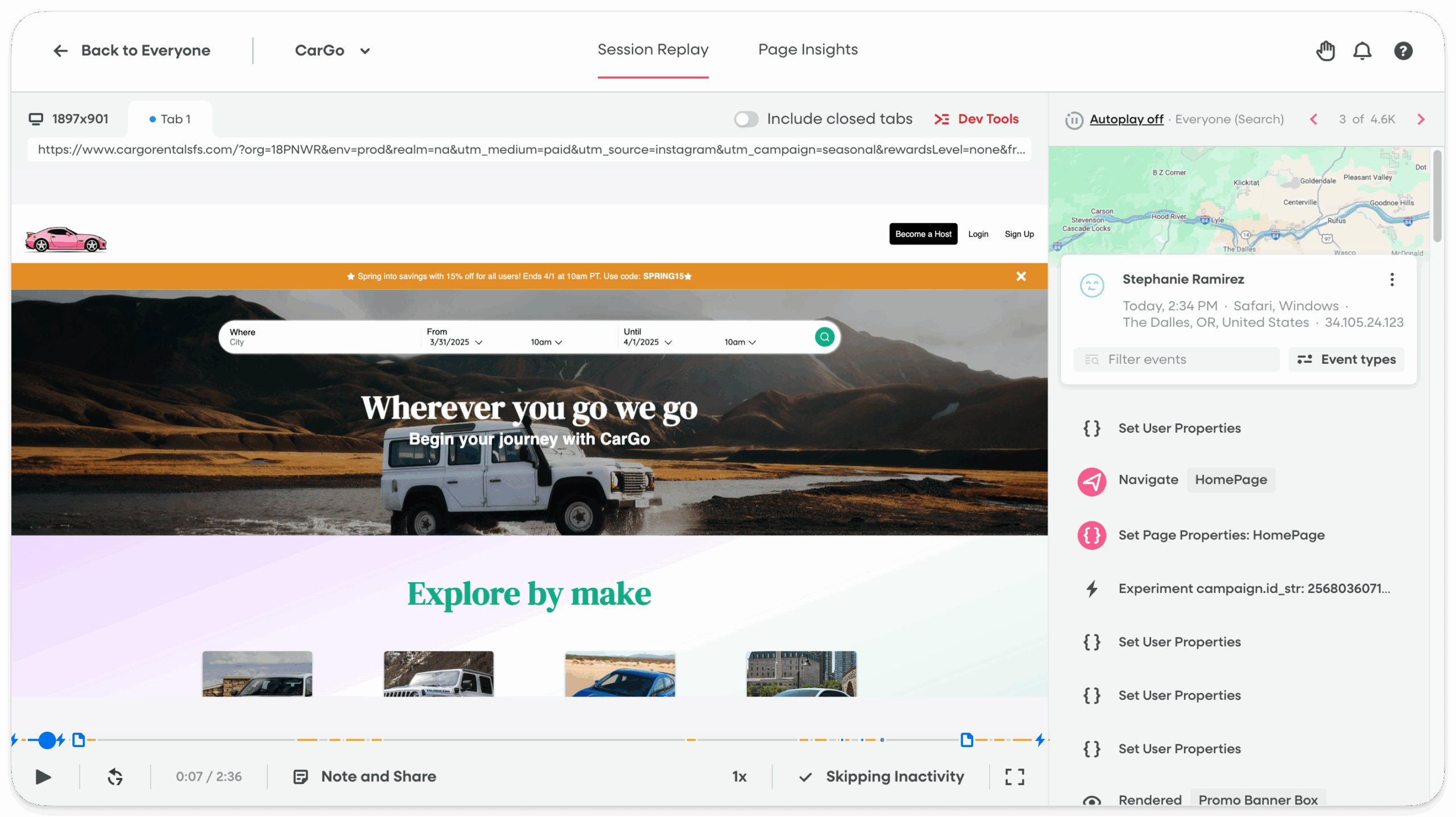 Fullstory session replays on browser visits.