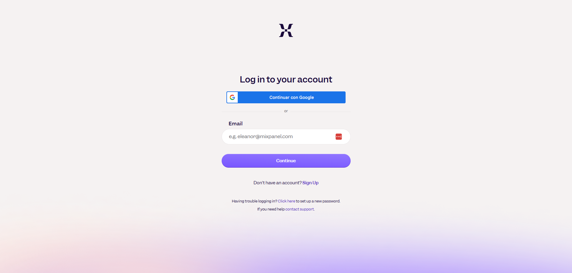 Mixpanel login place.
