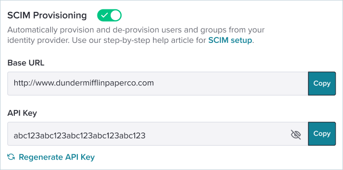 Pendo API key information.
