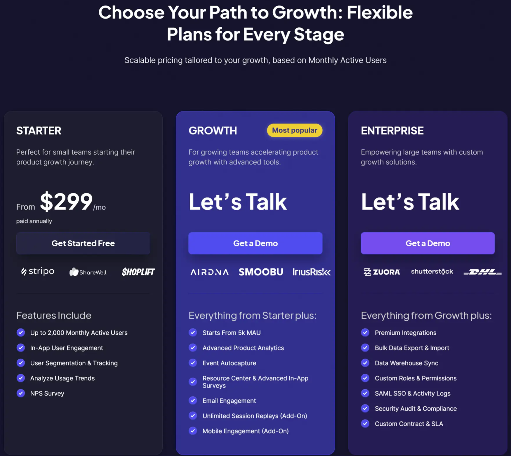 Userpilot’s pricing plans.