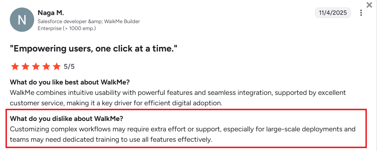 G2 review from a WalkMe user.
