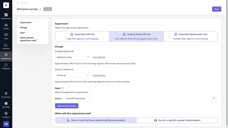 A/B testing in Userpilot.
