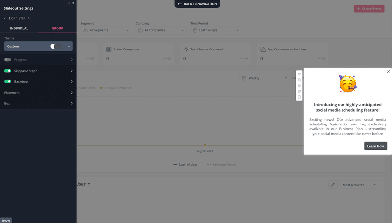 Product launch checklist: announce the feature in-app