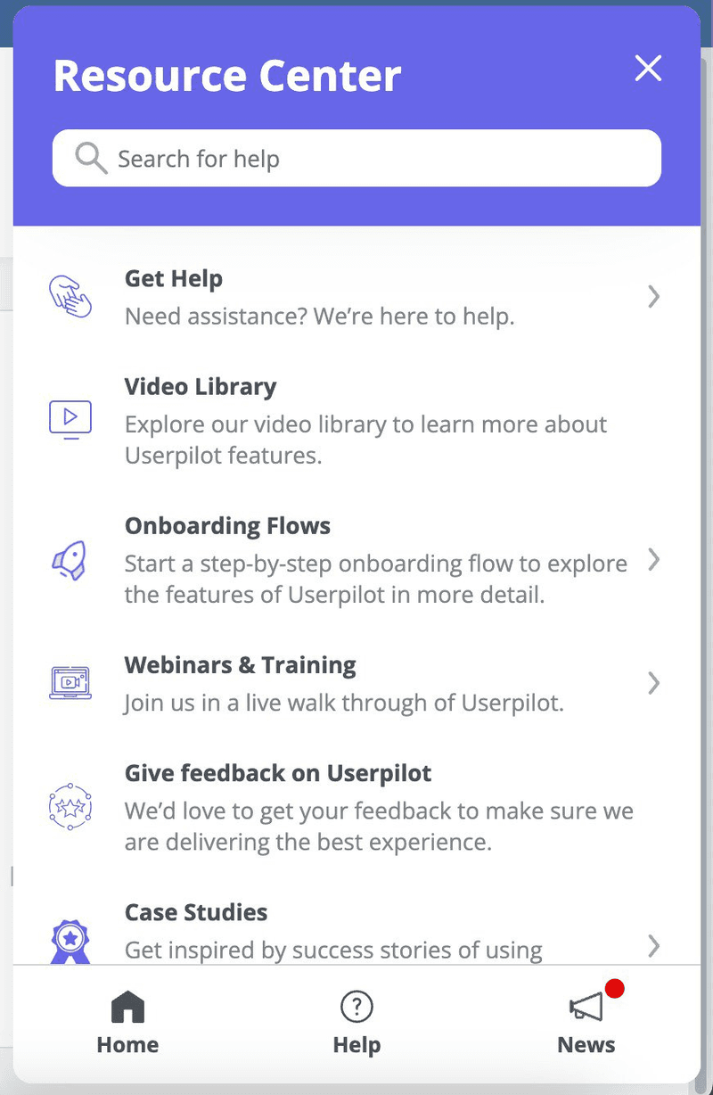 Build a support center like this code-free with Userpilot.