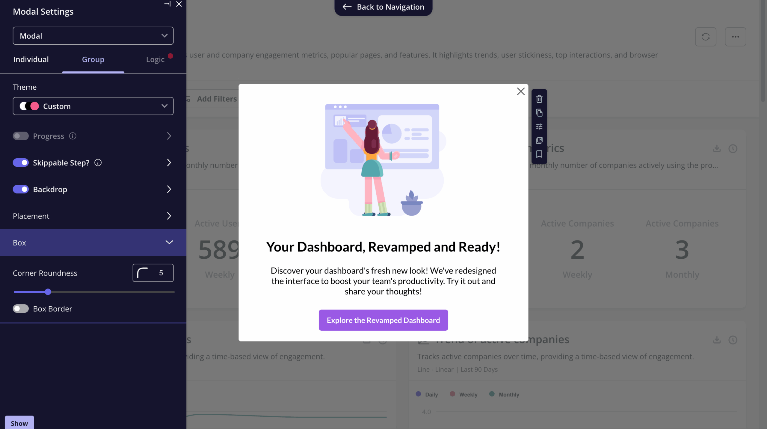 Userpilot product features for user engagement.