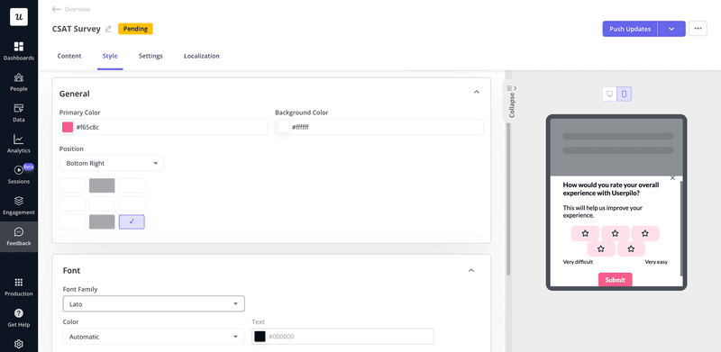 Userpilot allows you to have complete control over the look and feel of your survey.