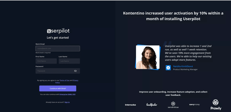 Userpilot’s single sign-on option eliminates friction from the sign-up process.