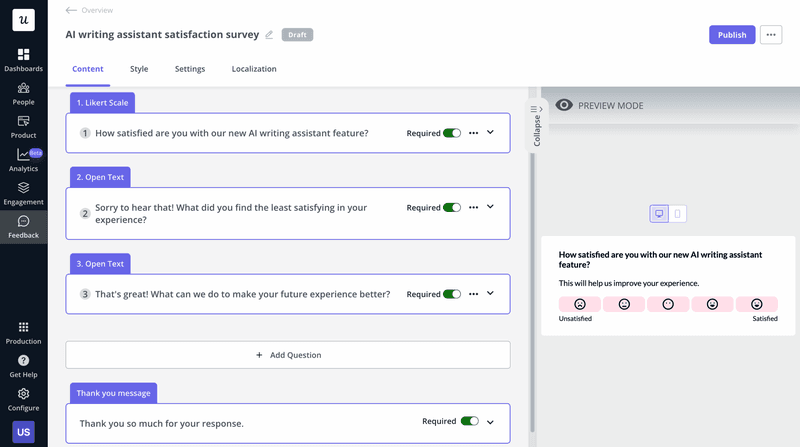 Userpilot in-app survey builder setup
