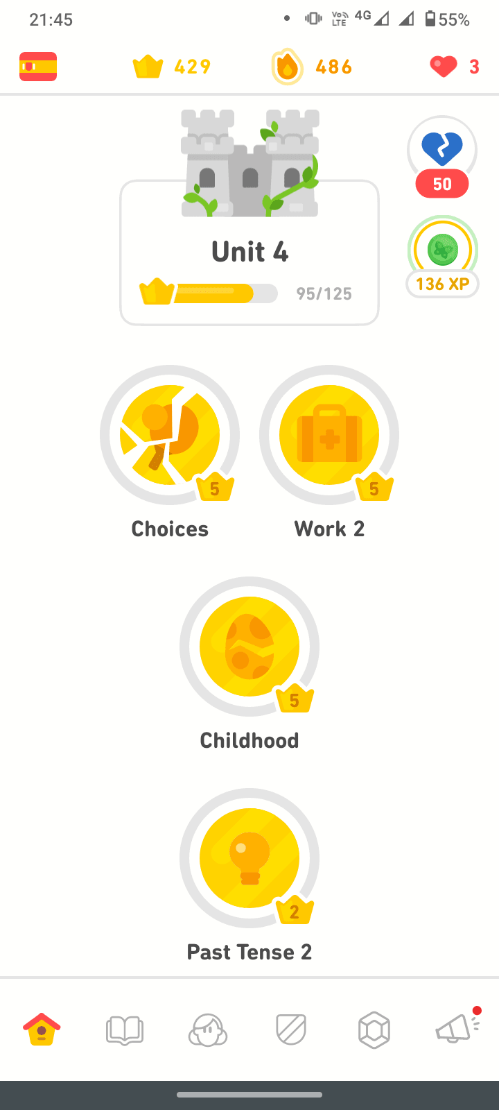 Visual hierarchy in Duolingo's courses