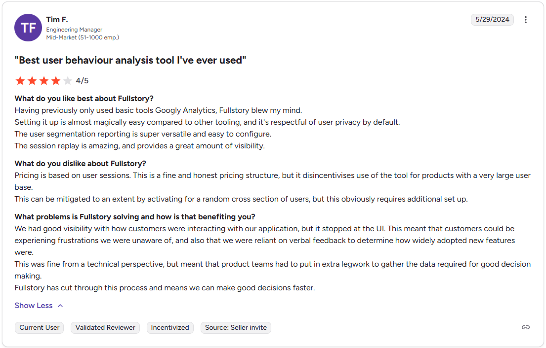 Fullstory g2 review pain points.