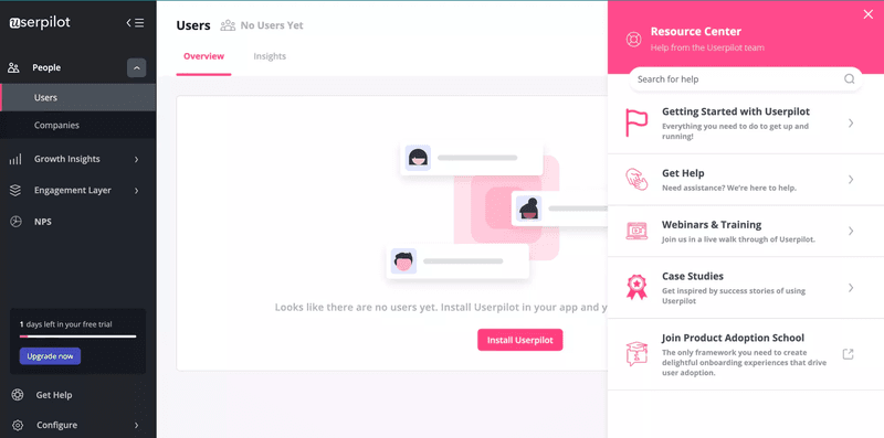 Example of a knowledge base in Userpilot.