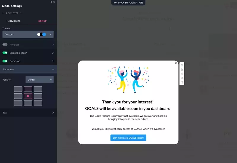 Fake door test modal