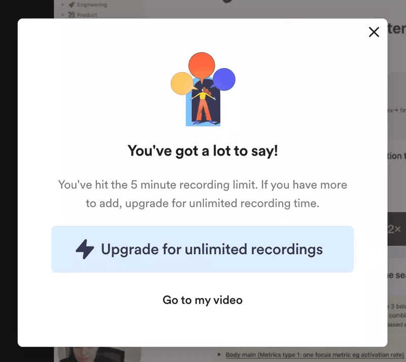 Loom triggers contextual upsell messaging to motivate users to take action.