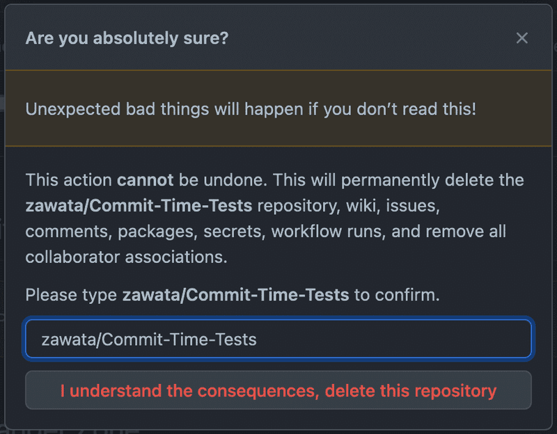 GitHub’s confirmation step prevents irreversible delete errors.
