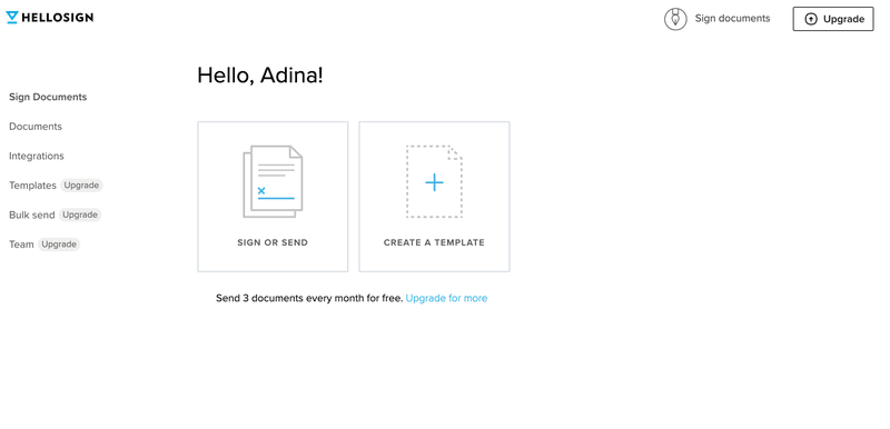 HelloSign uses conversational copy to engage their users.
