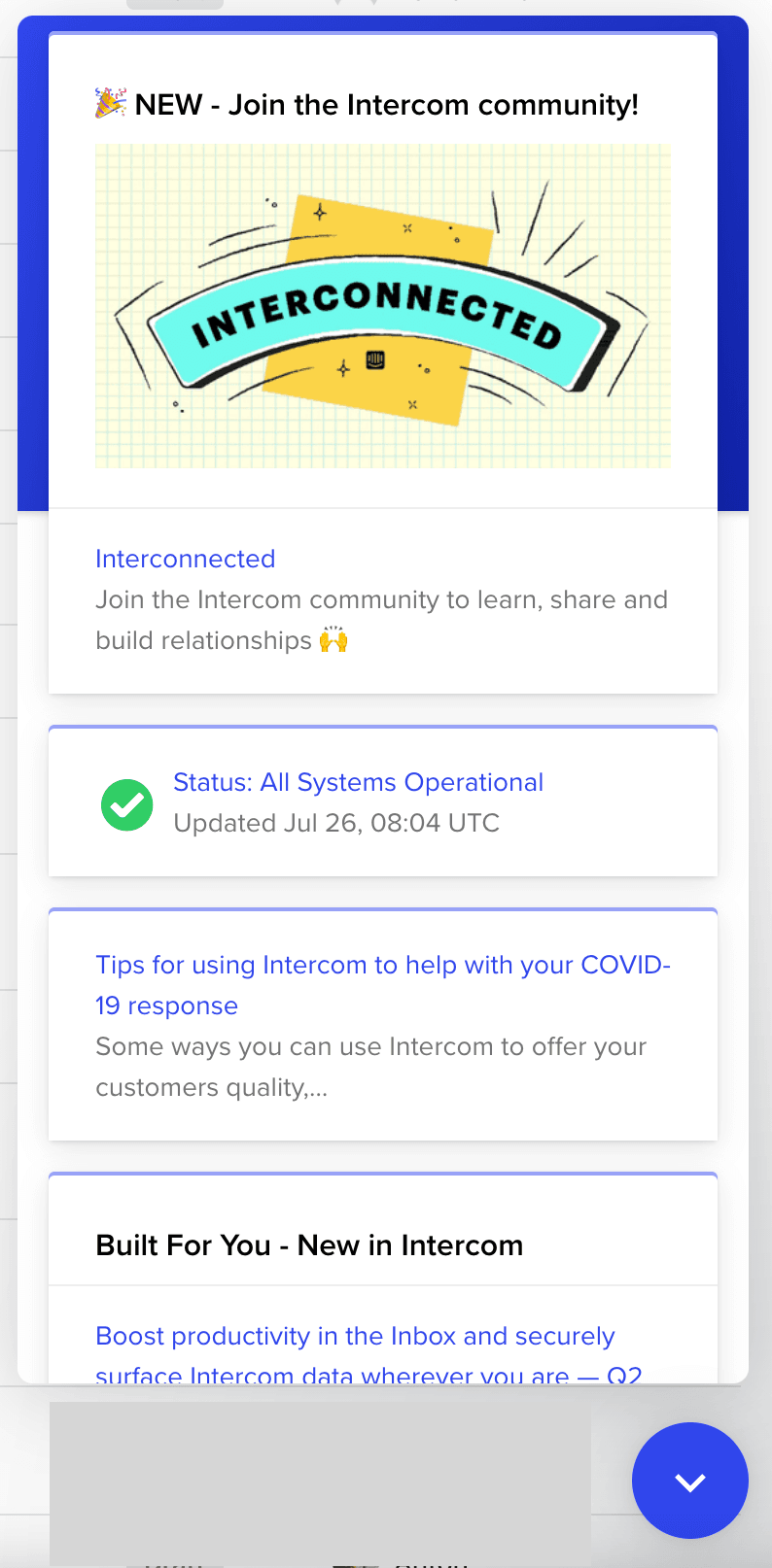 Intercom uses in-app chat for their community launch campaign