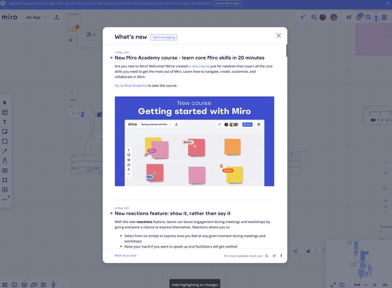 Miro’s What's new in-app pop-up