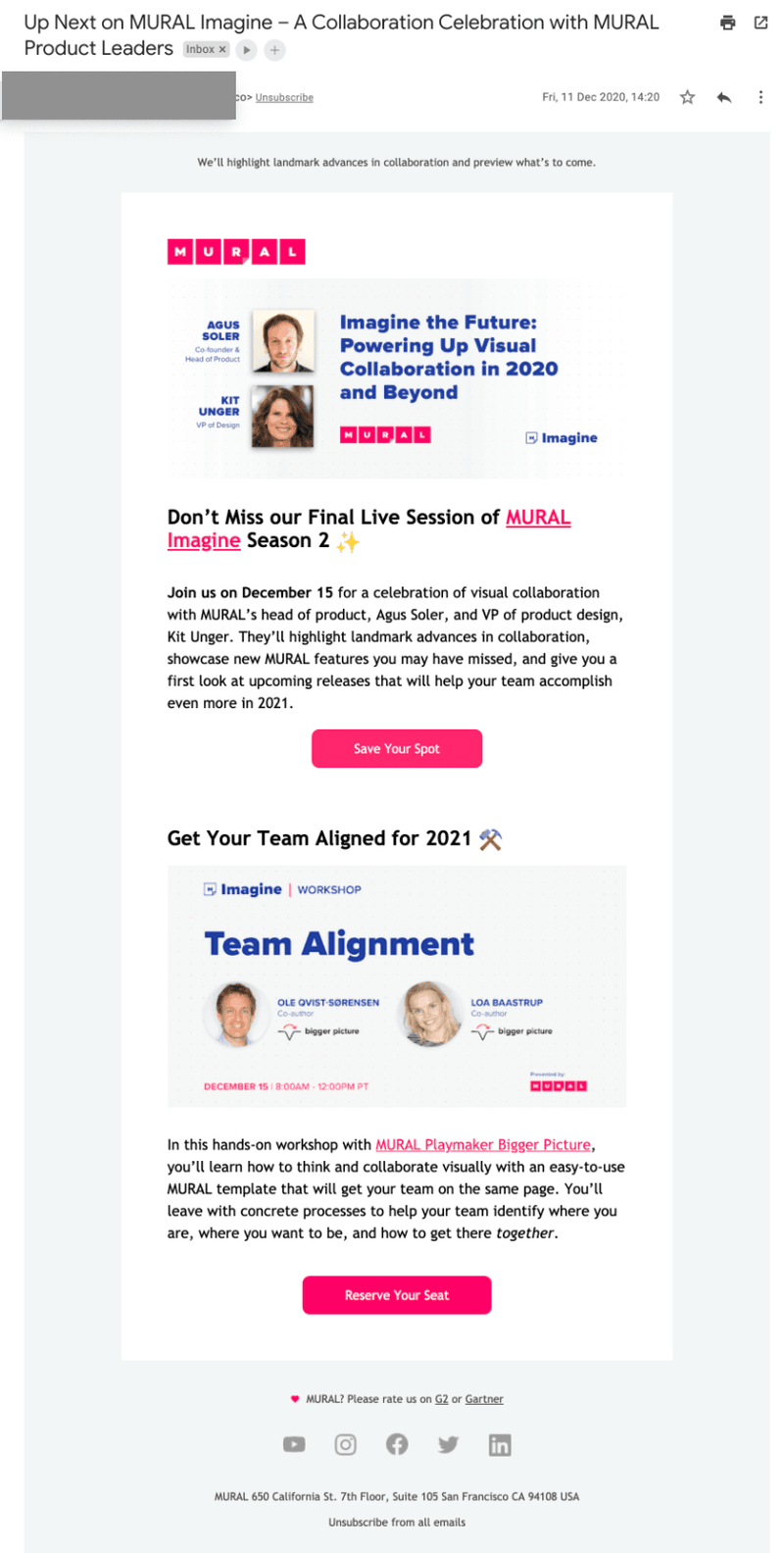 Mural promoting their educational events using email