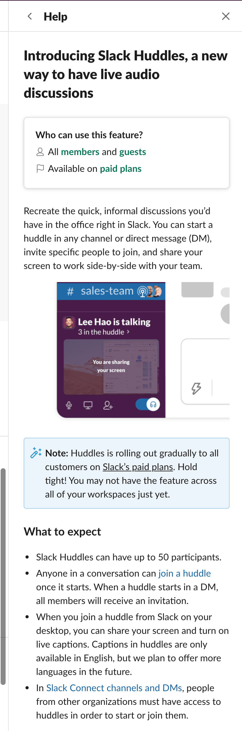 in-depth version of Slack’s in-app new feature annoucement