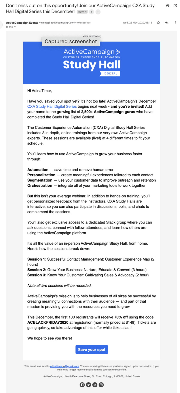 ActiveCampaign conference promotion using email