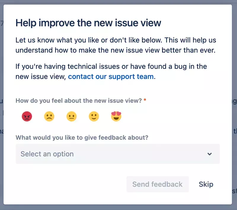 Screenshot of Jira survey