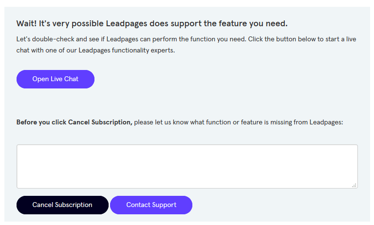 leadpages churn survey offboarding feature request template