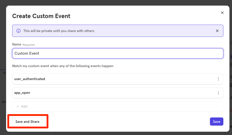 Creating custom events in Mixpanel.